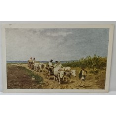 &#039; LA TARG &#039; , tablou de pictorul BASARAB , REPRODUCERE , CARTE POSTALA , INTERBELICA