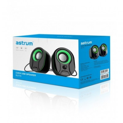 Boxe Audio Astrum SU115 2.0 CH, 3W Negru/Verde foto