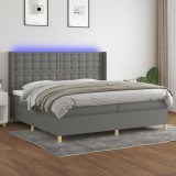 Cumpara ieftin Gossi pat cu arcuri, saltea si led, gri inchis, 200x200 cm, textil