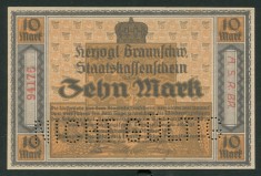 u525 GERMANIA 10 MARK 15 Octombrie 1918 perforata NICHT GULTIG bani de necesitate NECIRCULATA UNC foto