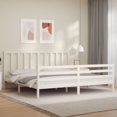 vidaXL Cadru pat cu tăblie 200x200 cm, alb, lemn masiv foto