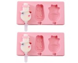 Set 3 Forme Inghetata Silicon cu Capac si Bete Reutilizabile, Popsicle DIY, Fructe, Iaurt, Tort