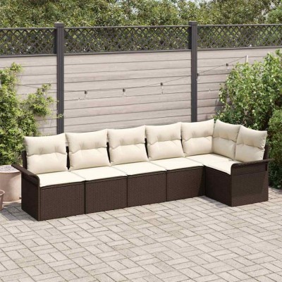 vidaXL Set de canapele pentru grădină cu pernă 6 pcs Maro Rattan poli 3354047 foto