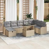 vidaXL Set de canapele pentru grădină cu pernă 9 pcs Bej Rattan poli 3361069