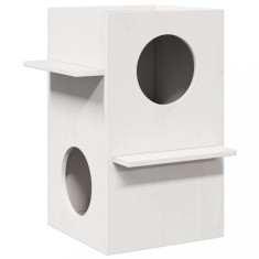 vidaXL Casă pentru pisici albă 43x43x60 cm din lemn masiv de pin 859302