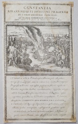 MARTIRIZAREA LUI JAN HUS , GRAVURA SEMNATA &amp;#039;&amp;#039; DAUCHER &amp;#039;&amp;#039; , SECOLUL XVII foto