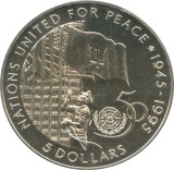 Barbados 5 Dollars 1995 - Elizabeth II (ONU) Cupru-nichel, 38.6 mm KM-62 aUNC, America de Nord