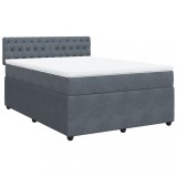 Cumpara ieftin Pat box spring cu saltea, gri inchis, 140x200 cm, catifea