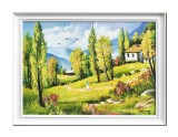 Cumpara ieftin Tablou cu rama peisaj din natura pictat manual, Calmitate, 70x50cm ulei pe panza, Constantin Feraru