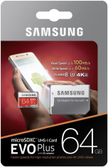 Card memorie Samsung microSDHC Evo+ 2017 MB-MC64GA/EU 64 GB clasa 10 UHS-1 + adaptor foto