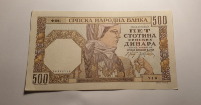 500 Dinara 1941 AUNC foto