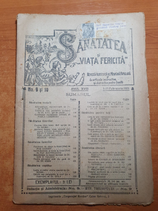 sanatatea si viata fericita 1-15 februarie 1921-sanatatea femeii,copiilor