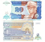 Bancnota Zair 20 Noveaux Zaires Mobutu 1993 P-56 UNC Africa