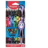 Creioane colorate Maped Color&amp;amp;rsquo;Peps Monsters, 12 culori