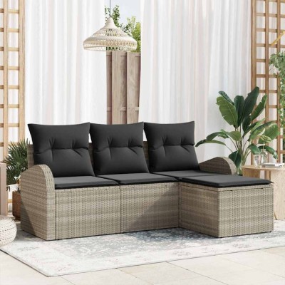 vidaXL Set de canapele pentru grădină 4 pcs Gri deschis Rattan poli 3354661 foto