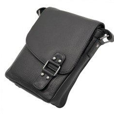Borseta Neagra Barbati din Piele Nappa, Curea de Umar din Piele, Brand Hunter, 18x20x5 cm