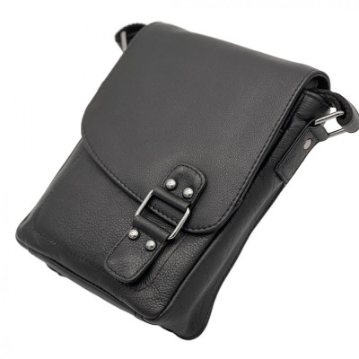 Borseta Neagra Barbati din Piele Nappa, Curea de Umar din Piele, Brand Hunter, 18x20x5 cm foto