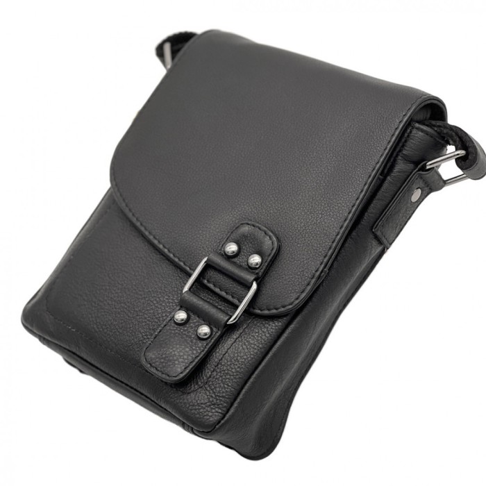 Borseta Neagra Barbati din Piele Nappa, Curea de Umar din Piele, Brand Hunter, 18x20x5 cm