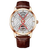 Cumpara ieftin Ceas Barbatesc Tevise Mecanic Automatic, Piele Maro, Elegant Business, Afisaj Data, Argintiu
