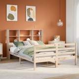 Cumpara ieftin Pat cu bibliotecă fără saltea, 140x190 cm, lemn masiv de pin