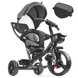 Tricicleta 3in1 105x52x94 cm, cu sezut rotativ 360&deg;, roti fara aer, copertina reglabila, gri Household NewTrend