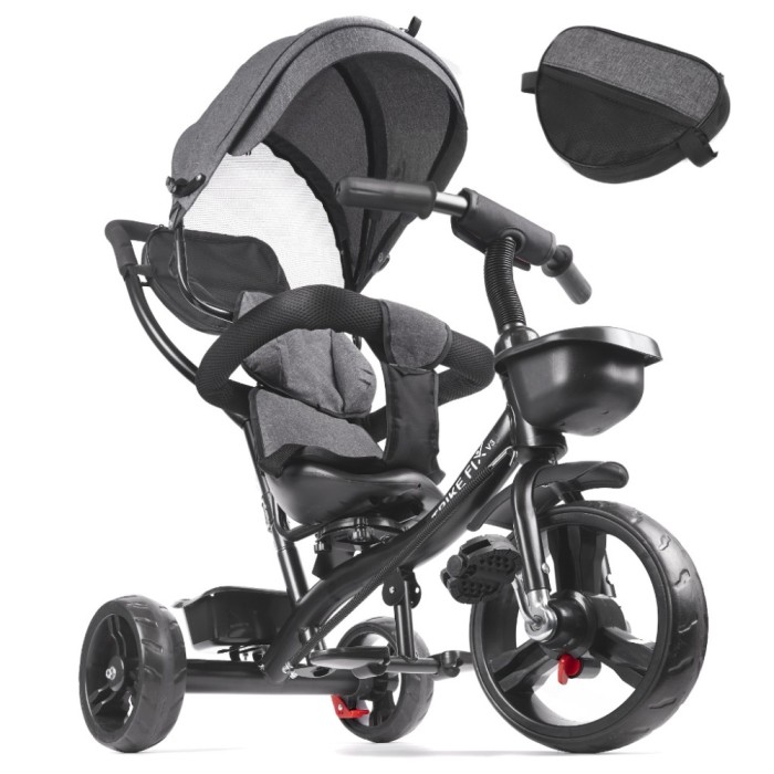 Tricicleta 3in1 105x52x94 cm, cu sezut rotativ 360&deg;, roti fara aer, copertina reglabila, gri Household NewTrend