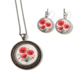 Set bijuterii colier si cercei cu maci argintiu 195400