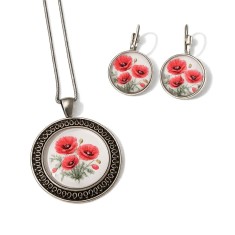 Set bijuterii colier si cercei cu maci argintiu 195400