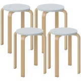 HOMCOM Set de Scaune Stivuibile pentru 4 Persoane, Scaune Moderne de Stivuire, Scaune Rotunde fără Spate, 40x40x45 cm, Lemn Natural | Aosom Romania