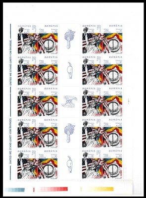 Romania 2002, LP 1581 b, United we stand, coala de 10, MNH! LP 150,00 lei foto