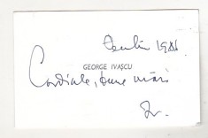 bnk div Carte de vizita cu felicitare olografa - George Ivascu