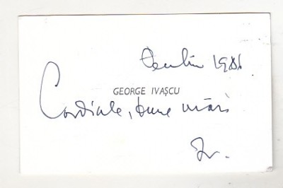 bnk div Carte de vizita cu felicitare olografa - George Ivascu foto