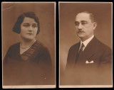 Cuplu instarit cca 1925 - 2 Foto ROYAL Bucuresti, stampila Studio, Romania 1900 - 1950, Sepia, Portrete