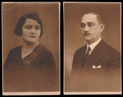 Cuplu instarit cca 1925 - 2 Foto ROYAL Bucuresti, stampila Studio foto