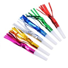 Set 6 fluiere party cu franjuri, flippy, din plastic, multicolor