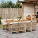 vidaXL Set de masă pentru grădină, 9 piese, cu perne, bej, poliratan 3210748