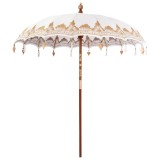 Umbrelă de Soare Balineză vidaXL Crem, 220x220x250 cm, Bumbac &amp; Lemn, Pliabilă - Parasolar de Grădină