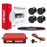 Set senzori de parcare MAX LED cu 4 senzori negri, afisaj LED, buzzer cu 3 moduri, 12V, 0-2,5 m, 40KHz, diametru montaj 22 mm, AMiO 02287