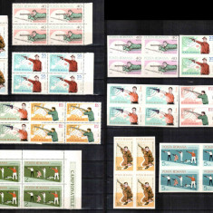 Romania 1965, LP 608 + a, Campionatele de tir, dant + nedant, blocuri de 4, MNH!