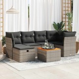vidaXL Set canapele de grădină, 7 piese, cu perne, gri, poliratan 3325763