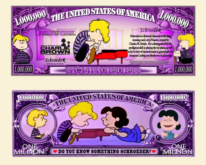 SUA = FANT NOTE (TJ6) = DESENE ANIMATE : SCHROEDER DIN SERIA CHARLIE BROWN - UNC