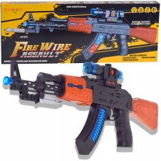 Pistol de jucărie AK-47, din plastic, cu sunet, LED, laser, baionetă, alimentat cu 3 baterii AA