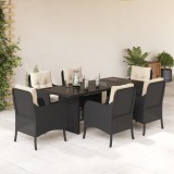 VidaXL Set mobilier de grădină cu perne, 7 piese, negru, poliratan 3211878