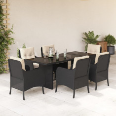 vidaXL Set mobilier de grădină cu perne, 7 piese, negru, poliratan