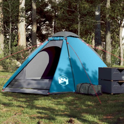 vidaXL Cort de camping cupolă pentru 4 persoane, albastru, impermeabil foto