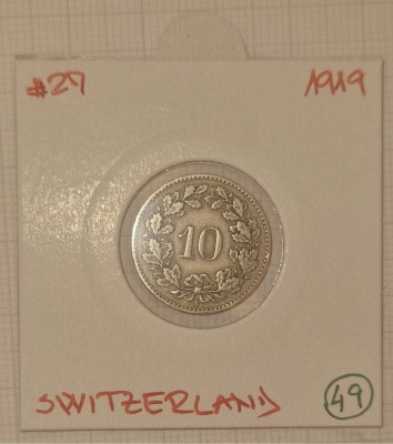 Switzerland, Elvetia, 10 Rappen 1919, KM#27 foto