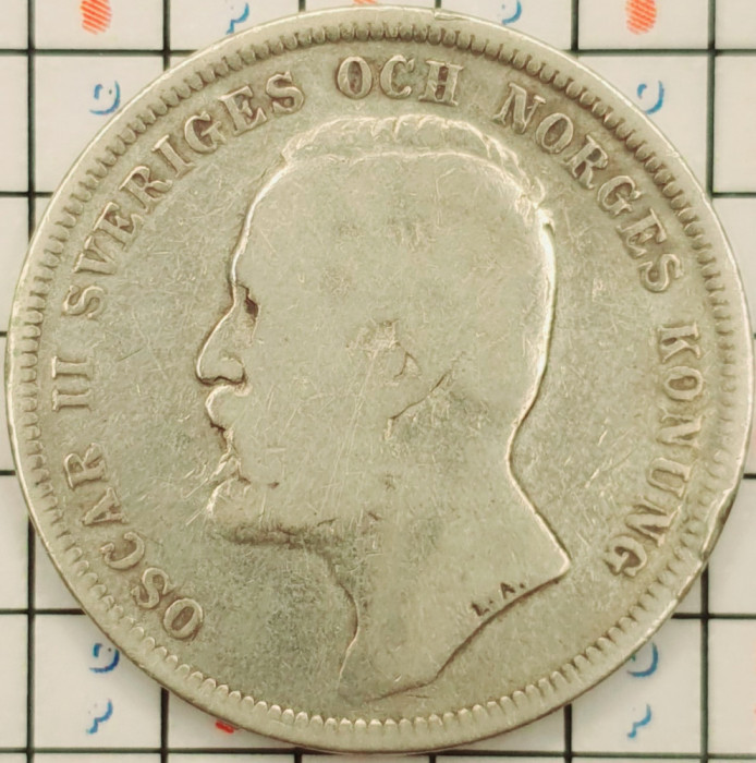 Suedia 1 coroana krona 1897 argint - km 760 - A009