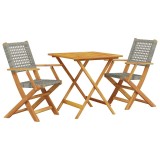 Cumpara ieftin Set bistro de gradina, 3 piese, gri, poliratan si lemn masiv