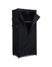 Dulap textil GN cu 1 fermoar, pentru depozitare haine, cu suport umerase, portabil, buzunare laterale, negru