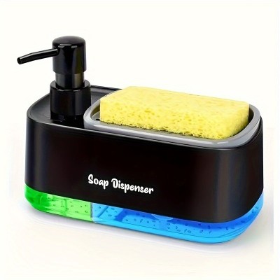 Set dispenser detergent vase multifuncțional cu suport pentru burete, plastic, Negru foto